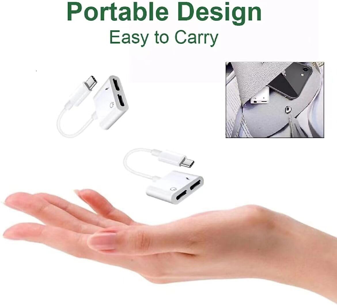 Dual USB C Headphone and Charger Adapter for iPhone 16,Dual USB C AUX + Charger Dongle Splitter Adapter Compatible with iPhone 16/16 Pro/16 Pro Max/15/15Pro/15Pro Max Support Call+Charging( 2Pack)