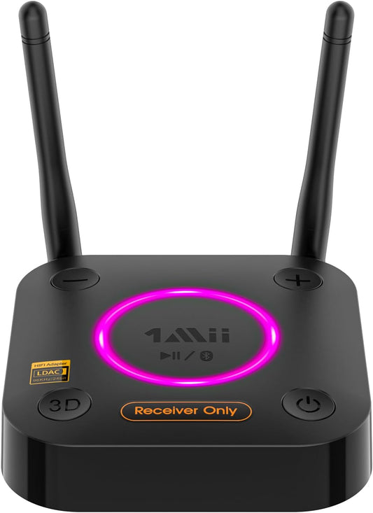 1Mii B06Ultra Bluetooth 5.2 Receiver with LDAC for Hi-Res Wireless Audio, HiFi Bluetooth Audio Adapter w/Audiophile DAC, 3D Surround aptX HD Low Latency, Optical AUX 3.5mm Coaxial for Home Stereo