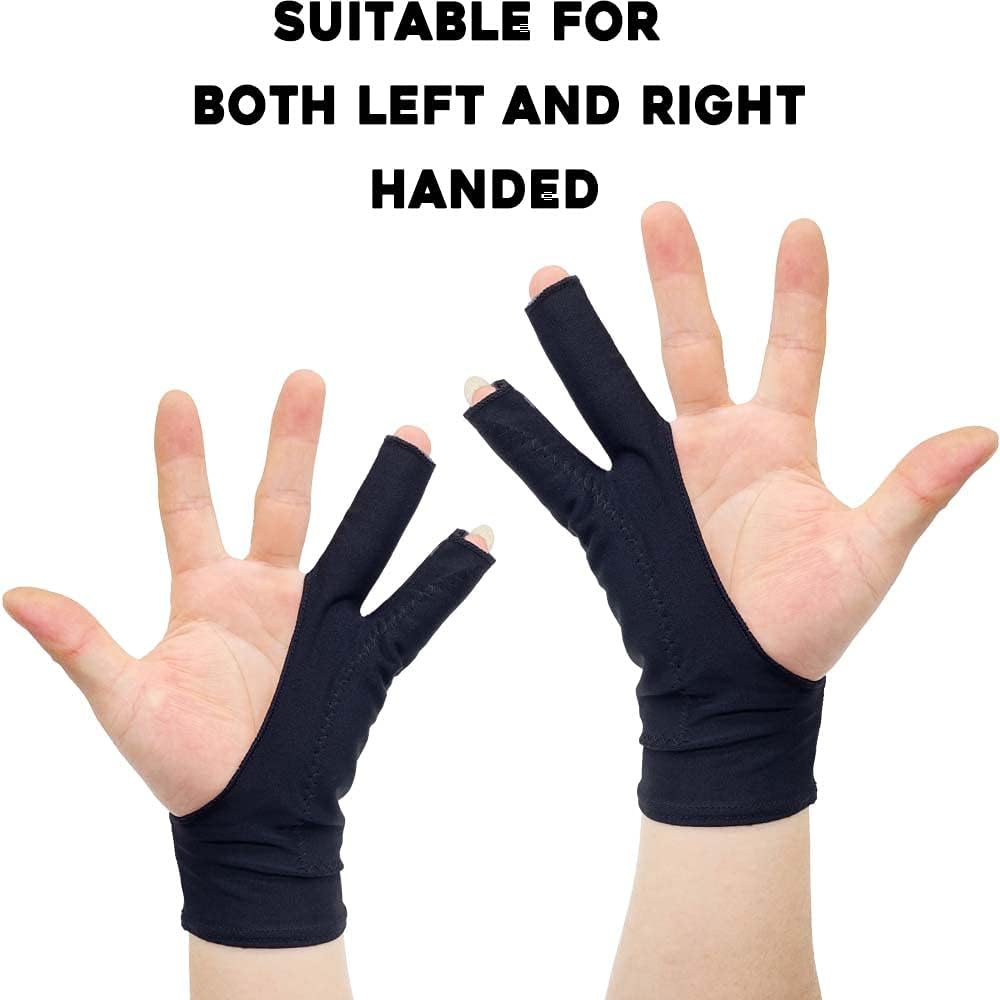 AKX Artist Glove -Palm Rejection Drawing Glove for Graphic Tablet, 2 Fingerless, Left and Right Hand, Black,2 Pack,AK-020