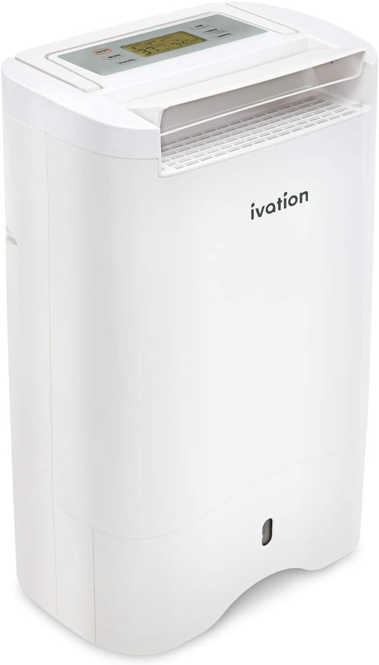 Ivation 19 Pint Small-Area Desiccant Dehumidifier Compact and Quiet - with Continuous Drain Hose for Smaller Spaces, Bathroom, Attic, Crawlspace and Closets - for Spaces Up to 410 Sq Ft