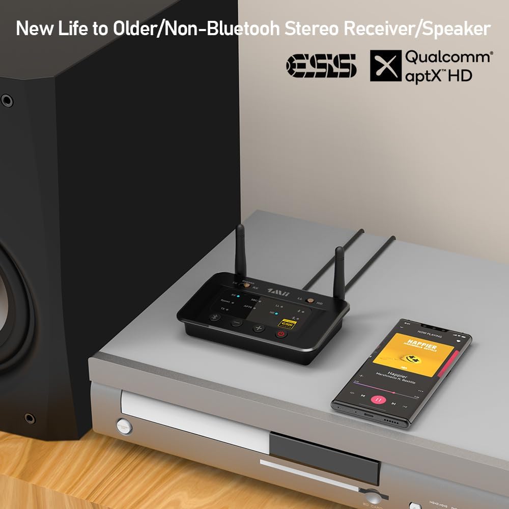 1Mii B03Pro Bluetooth 5.3 Transmitter Receiver for Home Stereo TV, HiFi Wireless Audio Adapter with Audiophile DAC & AptX Low Latency/HD/Adaptive, Long Range, Optical RCA AUX 3.5mm Outputs/Inputs