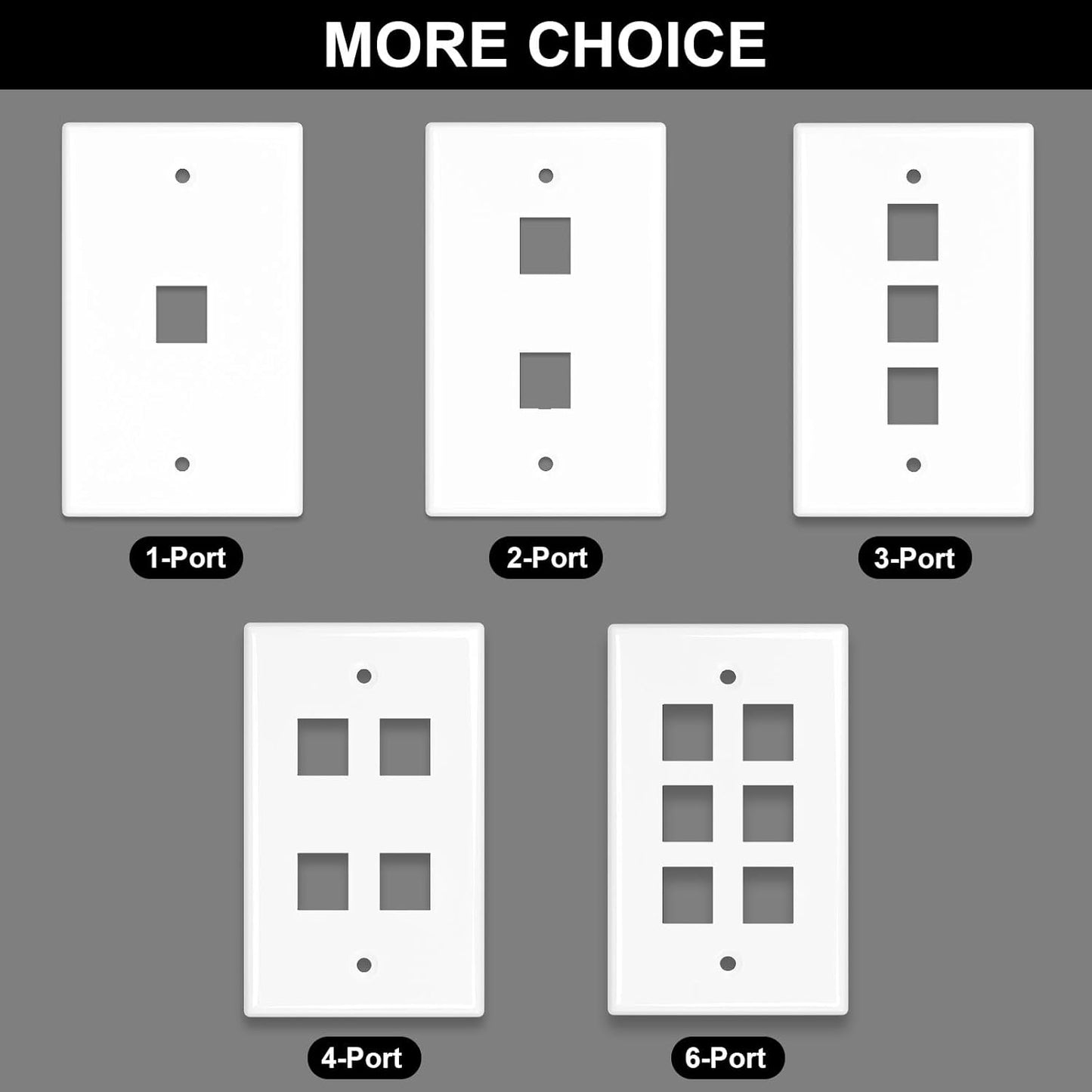 FGB 1-Port Keystone Wall Plate 20-Pack, Low-Profile Single Gang Wall Plates for RJ45, HDMI, and Coax Keystone Inserts, White