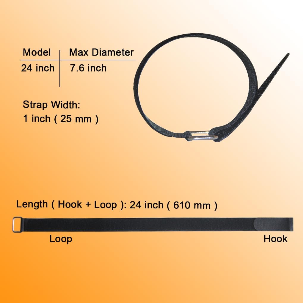 24 inch Hook and Loop Cable Strap - Reusable Fastening Strap - 12 PACK 1 inch Wide Nylon Cable Cinch Wrap