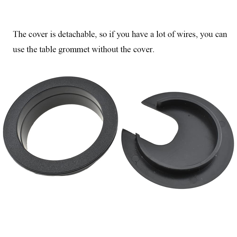 HAHIYO 2Pcs 2Inch/50mm Black ABS Plastic U-Shaped Desk Grommet Wire Grommet Cable Management Cord Hole Cover Desk Wire Hole Insert Wire Organizer for Computer Office Home School Equipment Systems