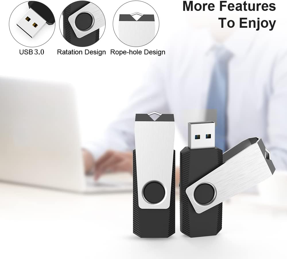 KEXIN Flash Drive 128GB USB 3.0 Flash Drive 5 Pack Thumb Drive Jump Drive USB Drive 3.0 Bulk 128G USB Flash Drives 3.0 Thumb Drives Flash Drive 128 GB Memory Stick for Storage Black 5PCS