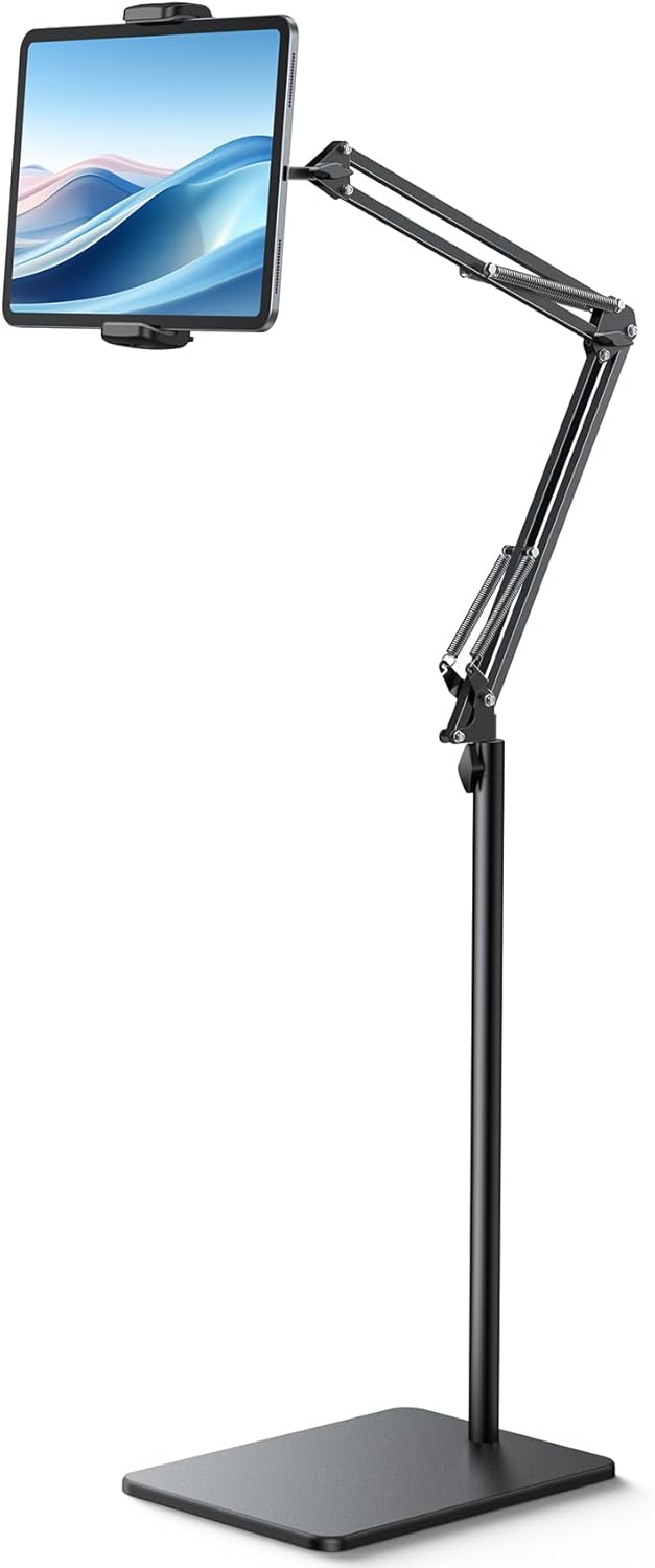 Floor Tablet Stand Phone Holder - Lamicall [55" Height Adjustable][ Flexible Arm] Multi Angle Tablet Holder, 5lb Weighted Base Bed Mount For 4.7-13" Devices, iPad Pro Air Mini, Kindle, Tabs, E-Readers