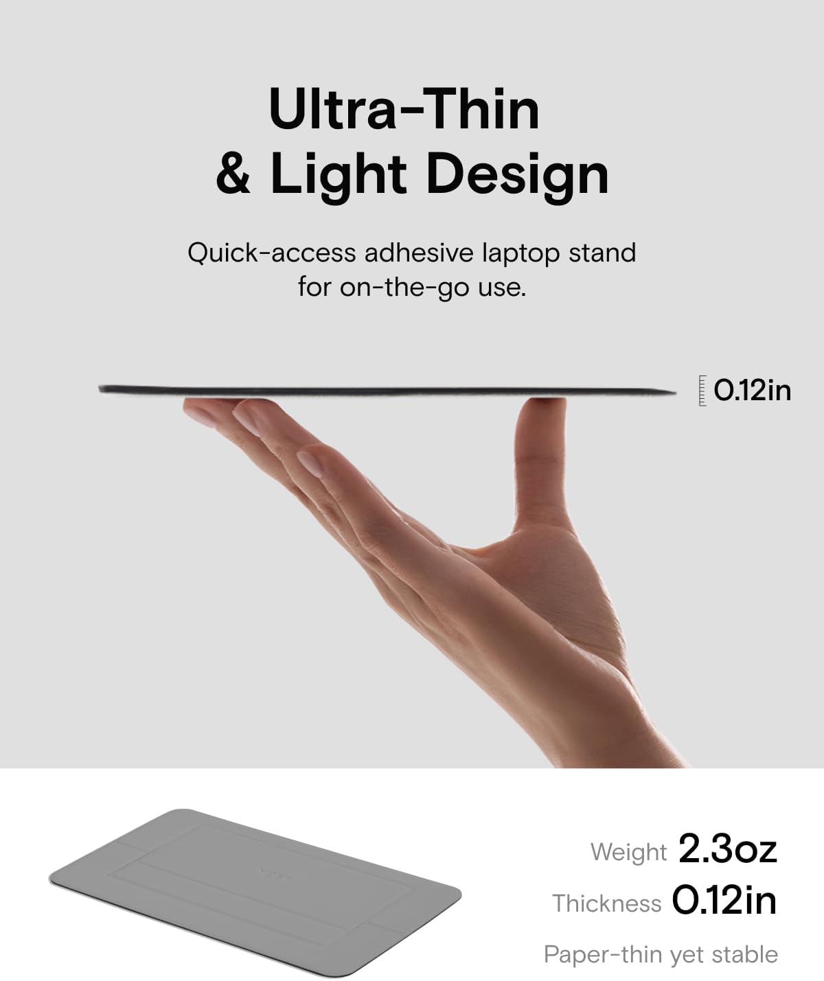 MOFT Laptop Stand for Desk, Adhesive Airflow Laptop Cooling Riser for Heat Dissipation with 2 Adjustable Viewing Angles, Foldable & Portable Computer Stand Compatible with Laptops 11"-16", Cool Grey