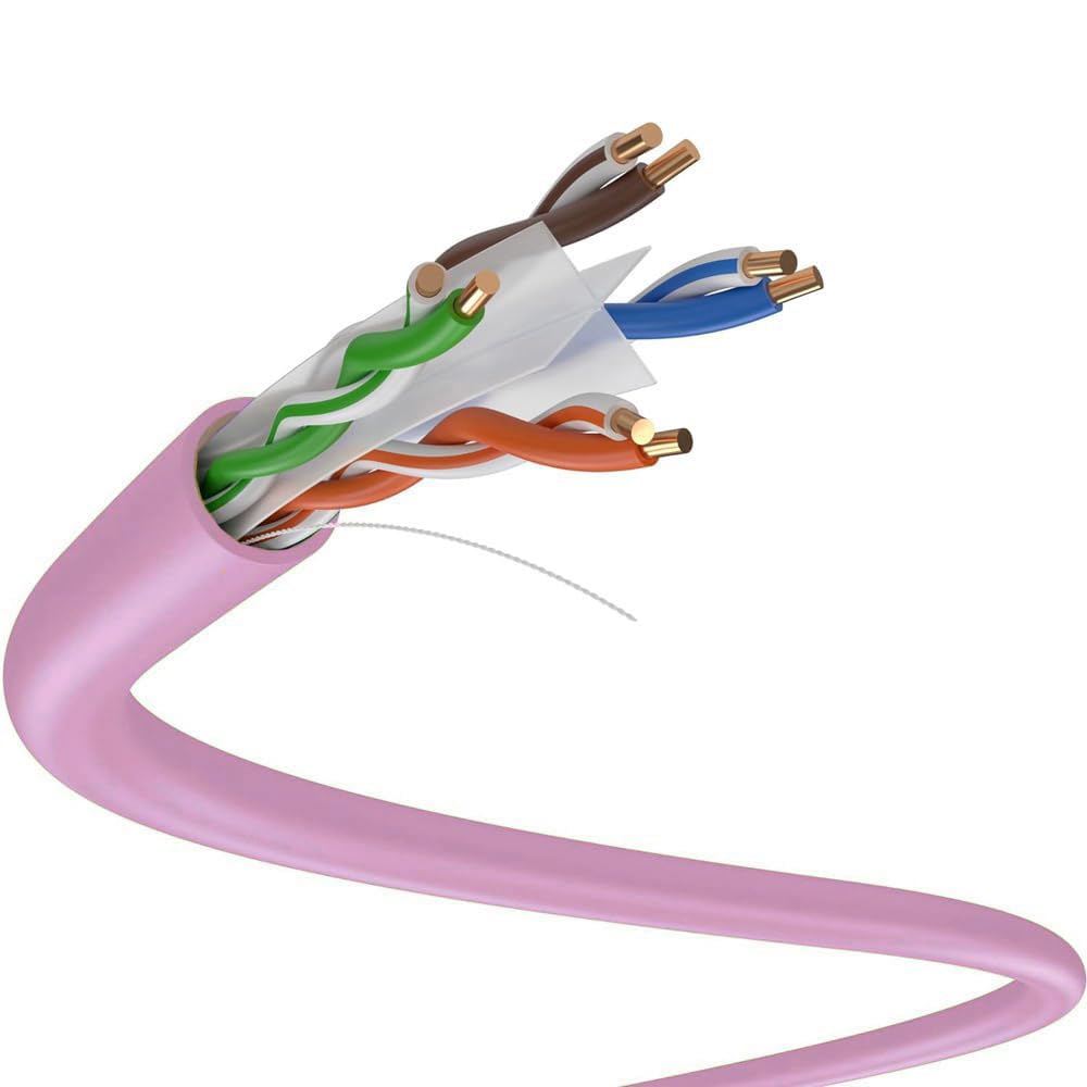 Dripstone CAT6 Ethernet Cable 1000ft Bulk Network LAN Wire 23AWG Solid UTP 550MHz High-Speed Internet Cable Gaming, Streaming, Office, Home Use, Pull Box, Cat6 Bulk, Stable Connectivity - Pink