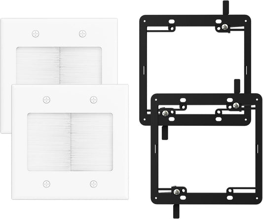 iwillink 2 Gang Brush Wall Plate with Mounting Bracket, Pass Through Wire Hider for Cable Management, Ethernet Cables, HDMI Cables and Home Theater Systems, 2 Pack