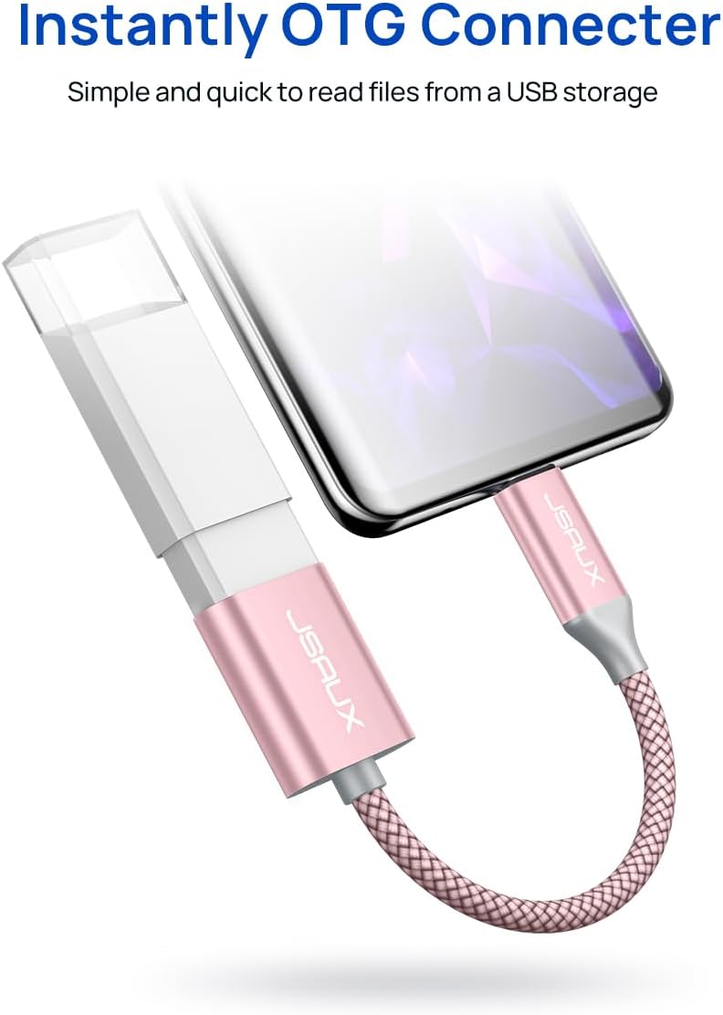 JSAUX USB C to USB 3.0 Adapter [2 Pack], Type C Male to USB Female OTG Cable Compatible with MacBook Pro/Air, iPhone 16 Pro Max/16 Plus/16e/16/15, Samsung Galaxy S25/S24/S23S/22-Pink