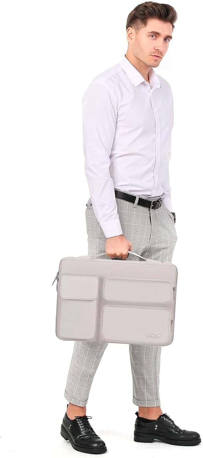 MOSISO 360 Protective Laptop Case 15 inch, Laptop Sleeve Compatible with MacBook Air 15 M4 A3241 M3 A3114 M2 A2941 2025-2023, Dell XPS 15, Side Open Bag with 2 Raised&1 Flapover Pockets, Stone Gray