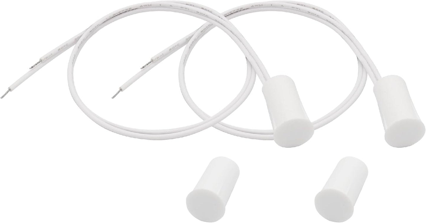 2PCS Recessed Wired Security Window Door Contact Sensor, Normally Closed NC, Door Alarm Magnetic Reed Switch with 2 Wire, ABS White, RC-33