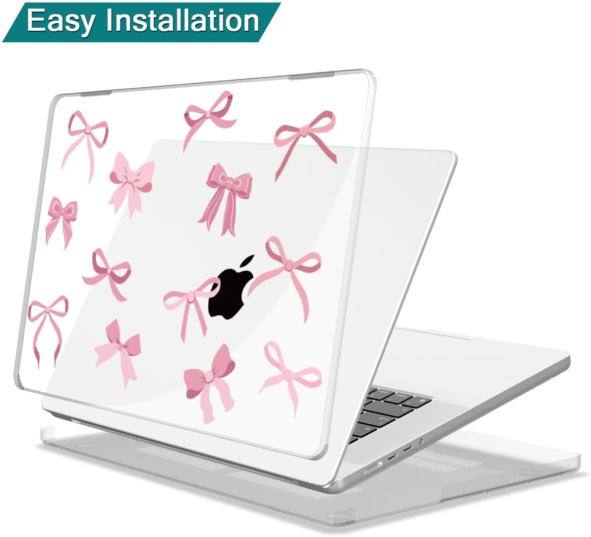 Teryeefi Case for MacBook Pro 14 inch 2024 2023 2021 M4 A3112 A3401 A3185 M3 A2918 A2992 M2 A2779 M1 A2442, Hard Shell Cover + Keyboard Cover for 14 inch MacBook Pro, Cute Pink Bows