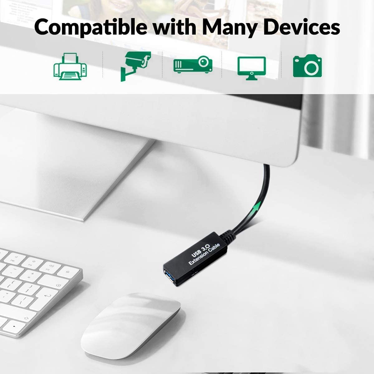 33FT USB 3.0 Active Extension Cable,USB Extension Cord A-Male to A-Female,Compatible with Oculus Quest 3 VR,Headset,Hard Drive,Printer,Webcam,Scanner,PS4 More