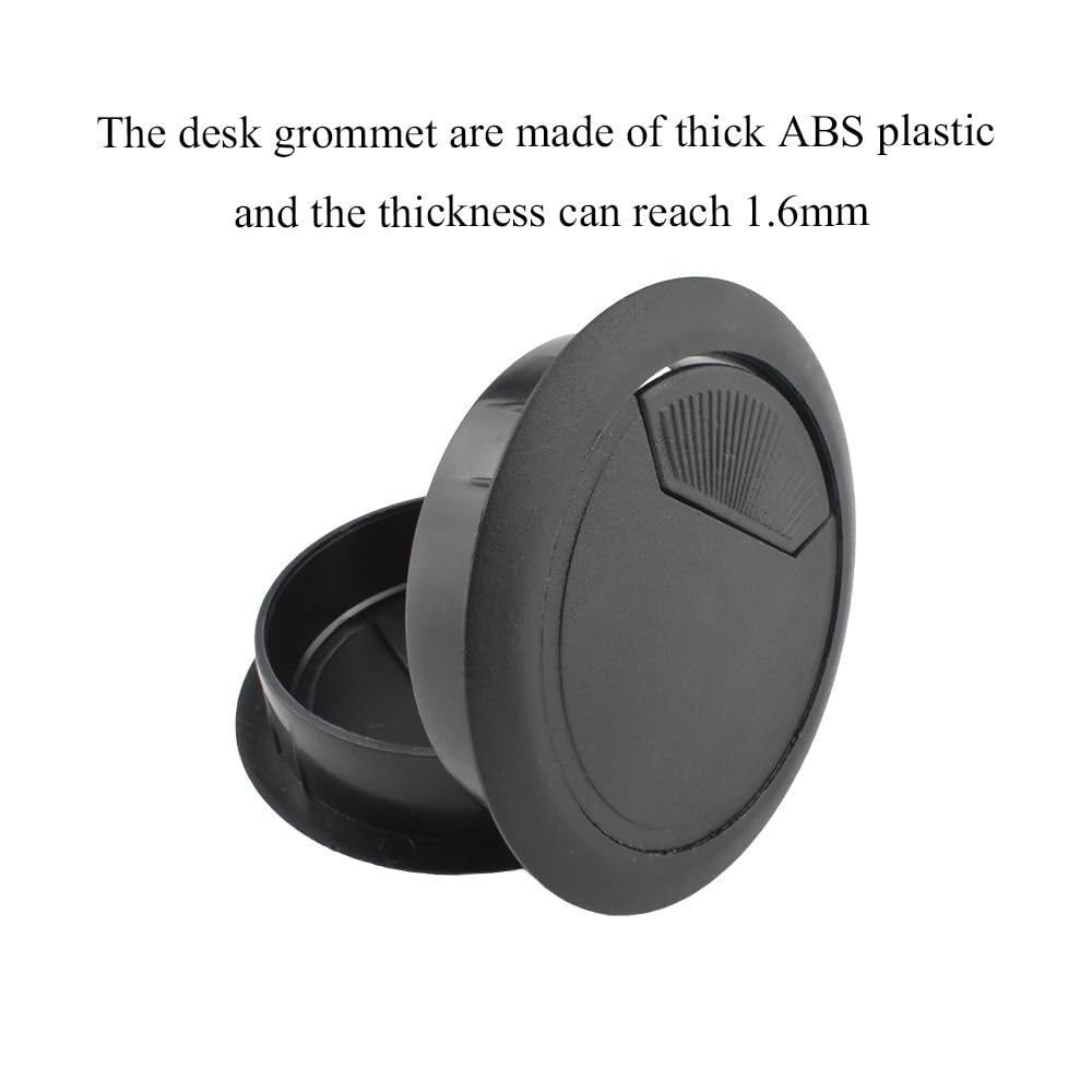 HAHIYO 2Pcs 2.4Inch/60mm Black ABS Plastic Sector-Shaped Desk Grommet Wire Grommet Cable Management Cord Hole Cover Desk Wire Hole Insert Wire Organizer for Computer Office Home Equipment System