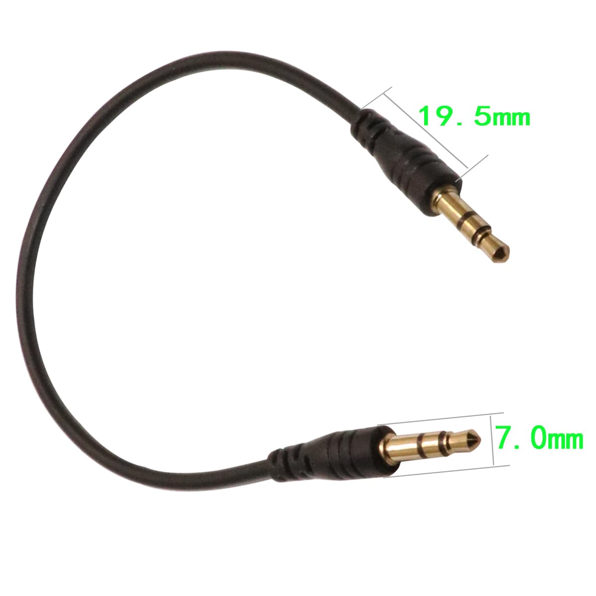 3.5mm Male to Male Audio Cable, 195mm Length, Gold-Plated Connectors, 2-Pack, Black