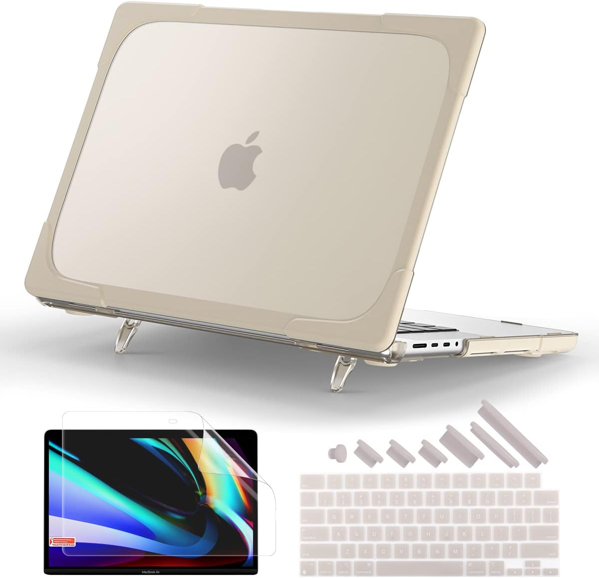 Batianda Compatible with New MacBook Pro 16 inch Case 2024 M4 Chip 2023 2021 Release with M3 M2 Pro Max, Heavy Duty Protective Plastic Hard Shell with Fold Kickstand & Keyboard Cover Protector, Khaki