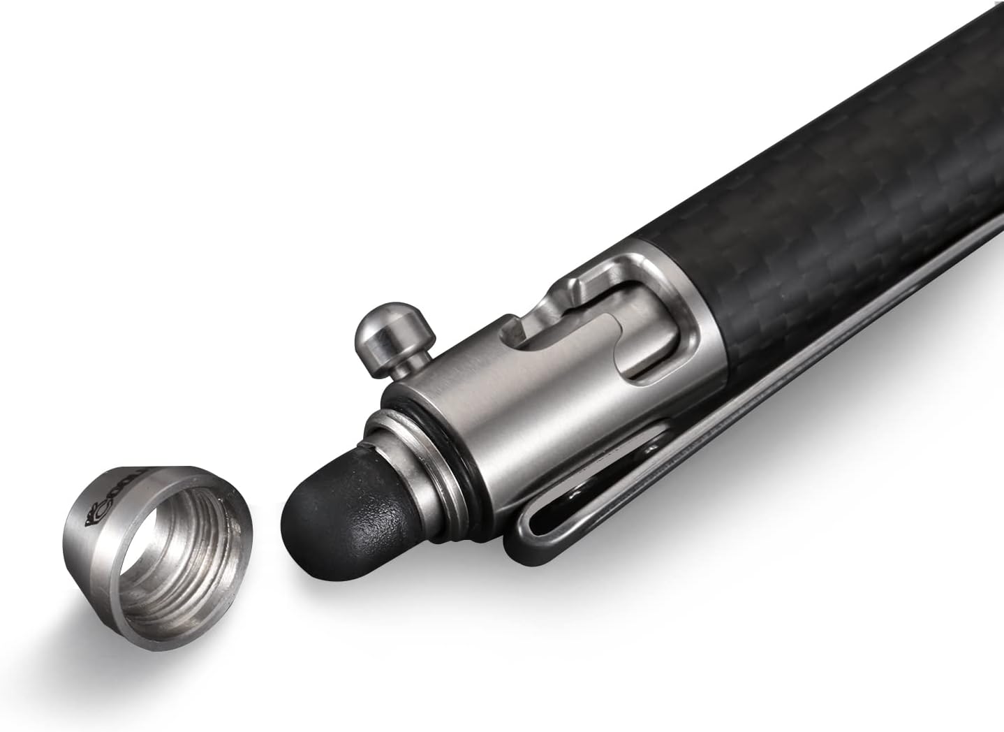 Cool Hand 4.9'' Carbon Fiber Bolt Action Pen Stylus for Touch Screen, Ballpoint Ink Refillable, Compact Size, Skelton Out Deep Pocket Clip for Easy Carring