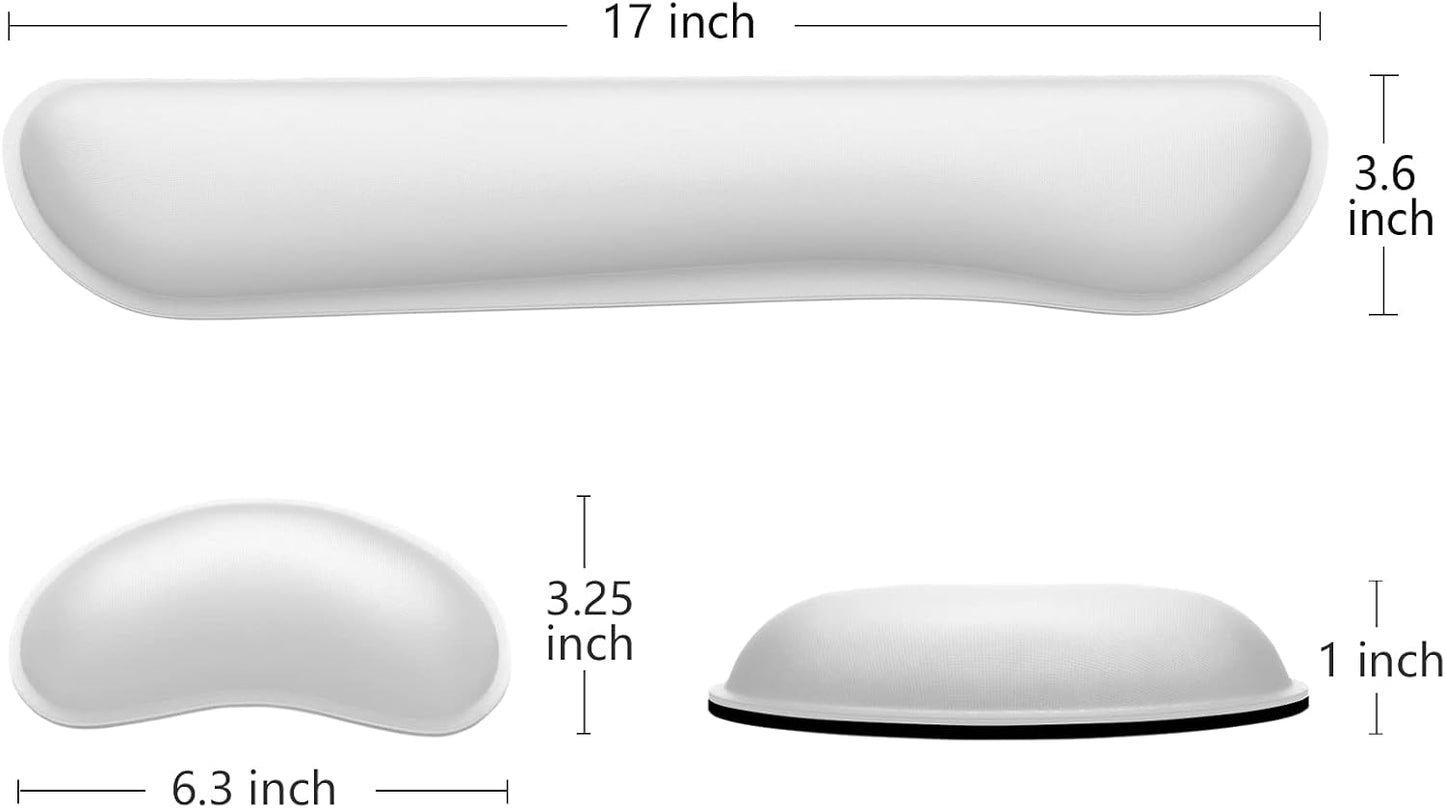 Dapesuom Enlarge Keyboard Wrist Rest, Memory Foam Wrist Cushion for Desk Mats Support, Cute Typing Pain Relief Keyboard Mouse Pad Rests Set with Non-Slip Base for Gaming Laptop Office, Ivory White