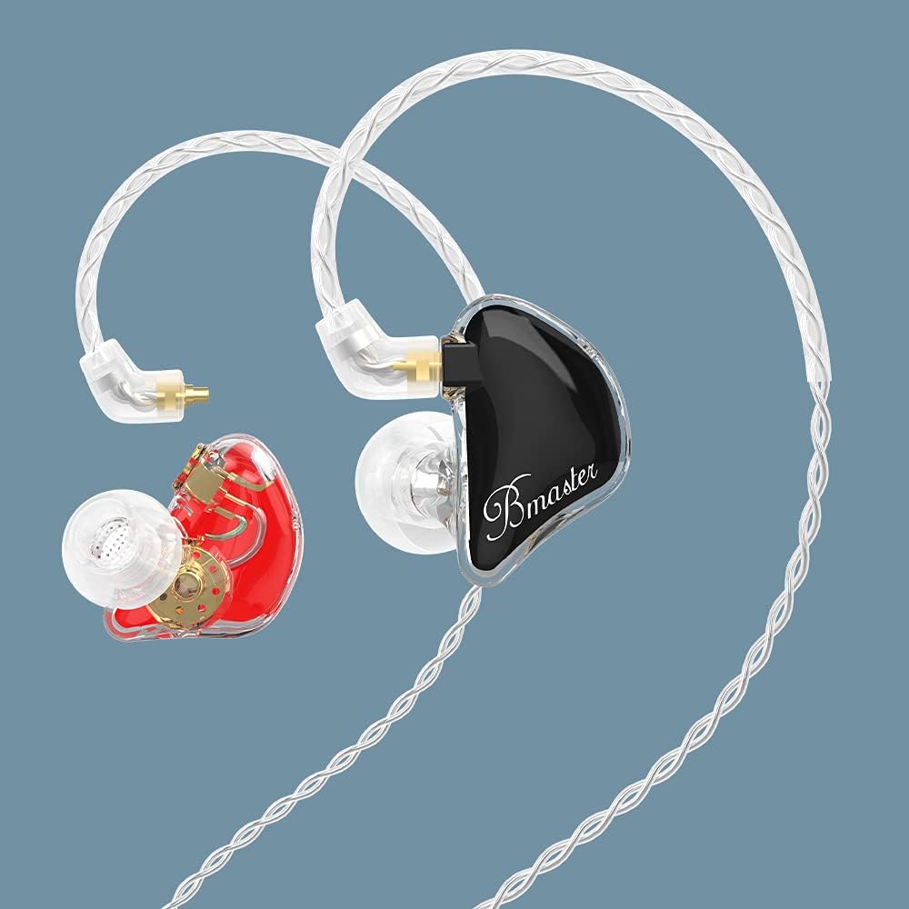 BASN in-Ear Monitors, Bmaster Triple Driver HiFi Stereo Noise-Isolating with Enhanced Bass for Musicians Stage/Audio Recording(PRO Red/Black)