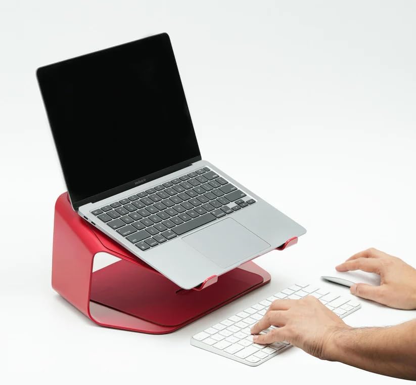 NUMIN Facet Laptop Station Red | Laptop Tabletop Stand Tall Height Ventilated | Sturdy Rust Free Metal Design | Anti Slip leatherite Surface | Compatible for MacBook, HP, Dell, Lenovo