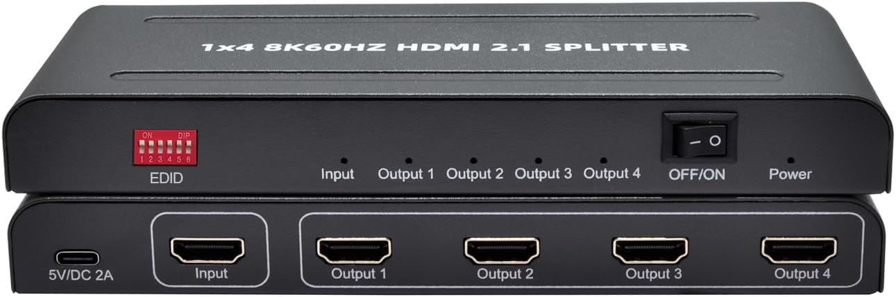 8K HDMI Splitter 1 in 4 Out,with EDID, 3D Stereo, 12-bit Deep Color, 48Gbps, Plug & Play, HDMI Splitter for Windows, Mac, Linux, Projectors, Laptops, Desktops (SP104SKE)