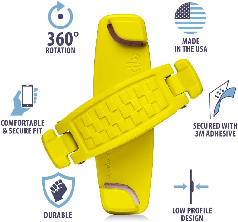 360 Rotating Phone Grip - Phone Holder for Hand - Phone Grips for Back of Phone & Pop Cell Phone Accessories for iPhone, Smartphones & Kindle Tablets (Yellow)