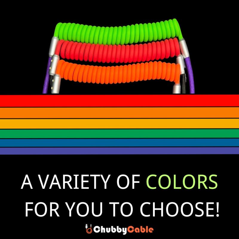 chubbycable Colorblock Chubby - Spring Braided Silicone Charge Cable Coiled USB C Cable Fast Charging Type C Charger Cord for Car, Black+Red, USB-A to Type-C, 2.29FT-3.6FT