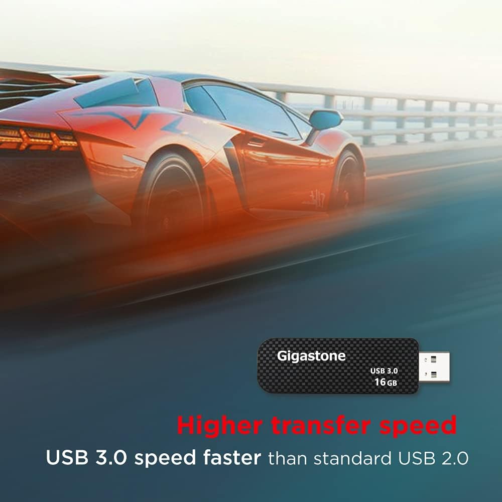 Gigastone Z30 16GB USB3.0 Flash Drive, Capless Retractable Design Pen Drive, Carbon Fiber Style, Reliable Performance & Durable