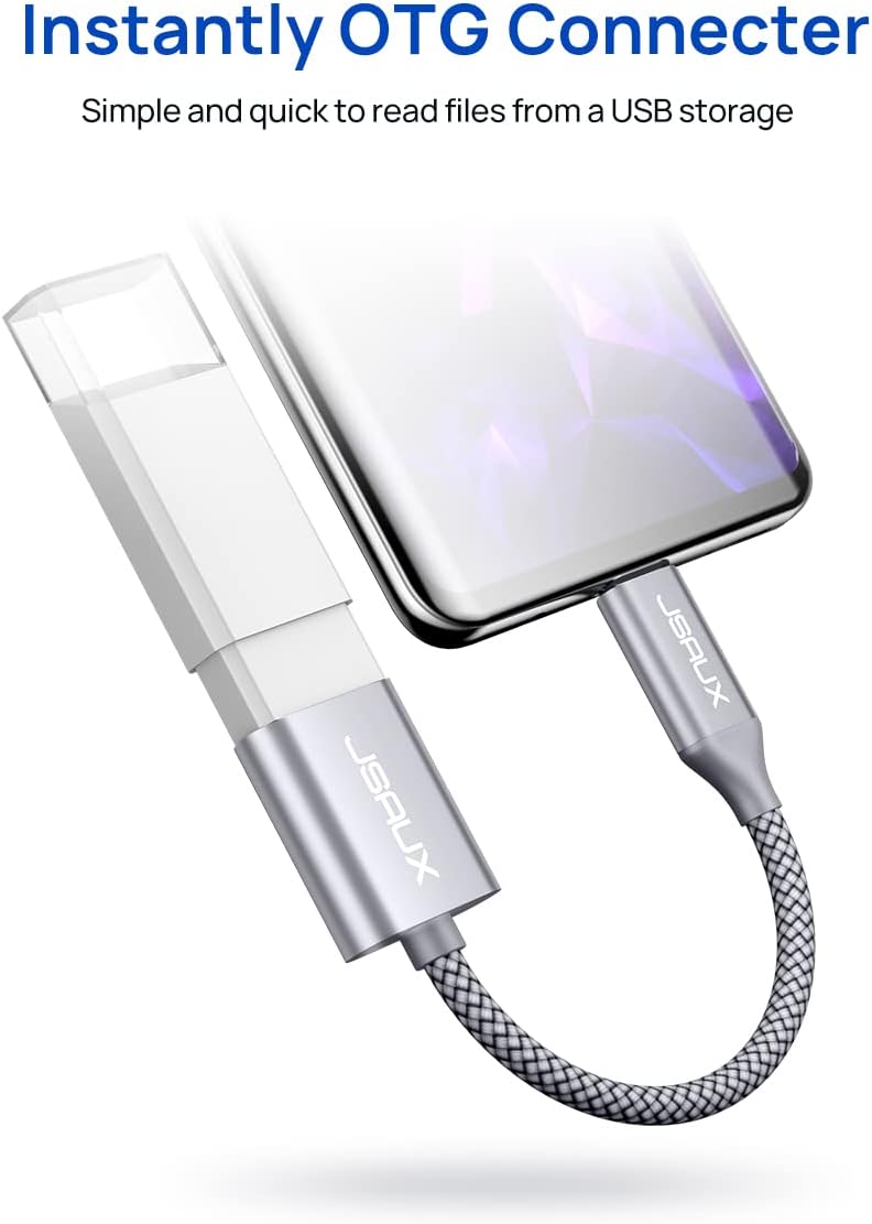 JSAUX USB C to USB Adapter [2 Pack], USB Type C Male to USB 3.0 Female OTG Cable Thunderbolt3 to USB Adapter Compatible with MacBook Pro/Air 2019 2018 2017, Galaxy S23 S23+ Ultra Note 10 S9 S8-Silver