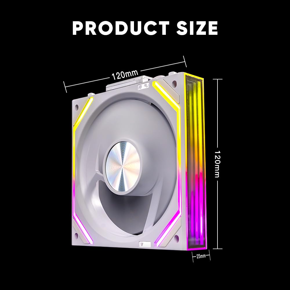 Jungle Leopard Interstellar V2 RS 120mm PC Reverse Blade Case Fan Infinity Mirror Module Daisy-Chain ARGB Fan Triple Pack Suitable Computer Cooling Fans 360mm AIO Cooler(White-3Pack)