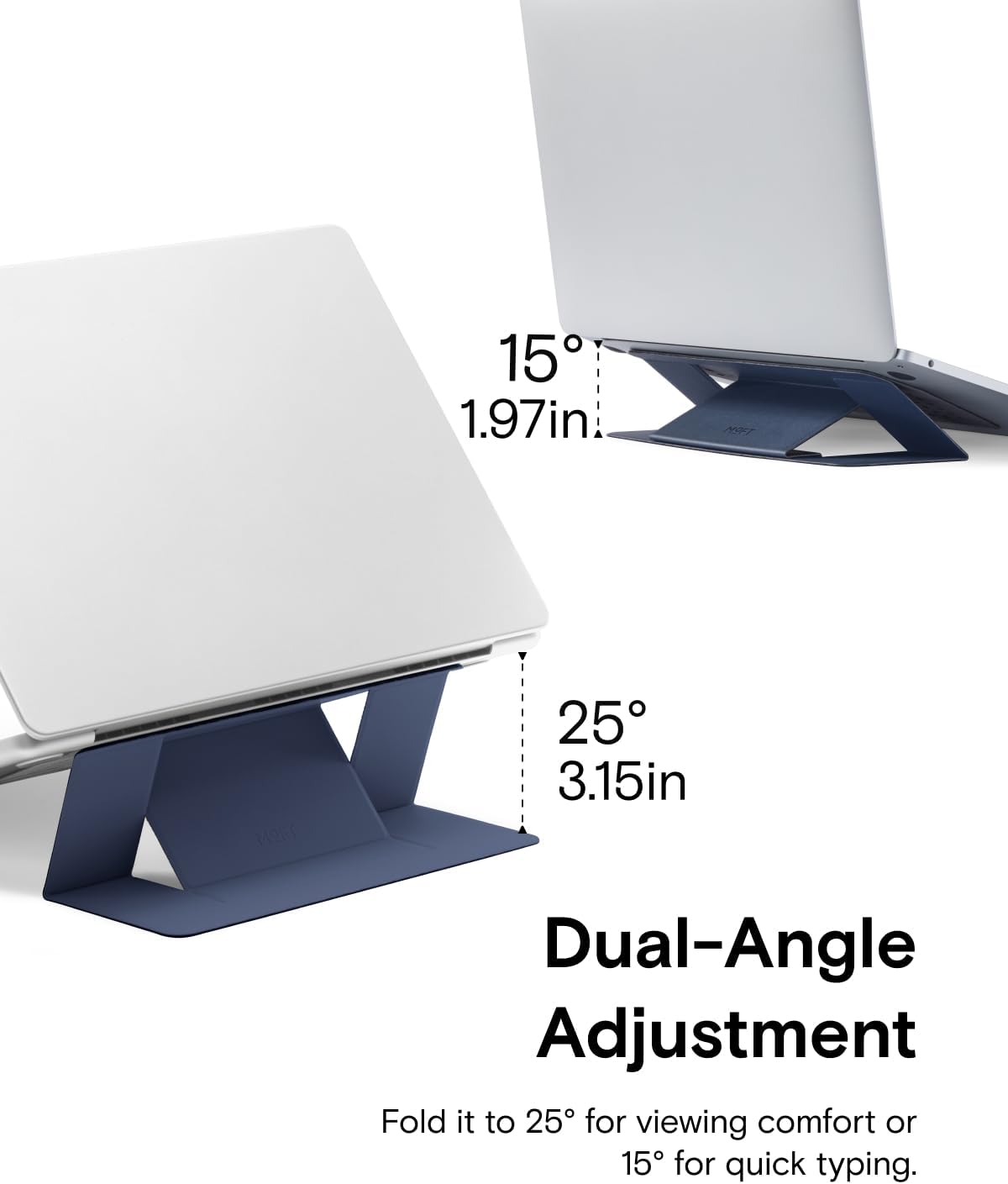 MOFT Laptop Stand for Desk, Adhesive MacBook Computer Stand with 2 Adjustable Viewing Angles, Foldable and Portable Laptop Riser Compatible with 11"-16" Laptops, Navy Blue
