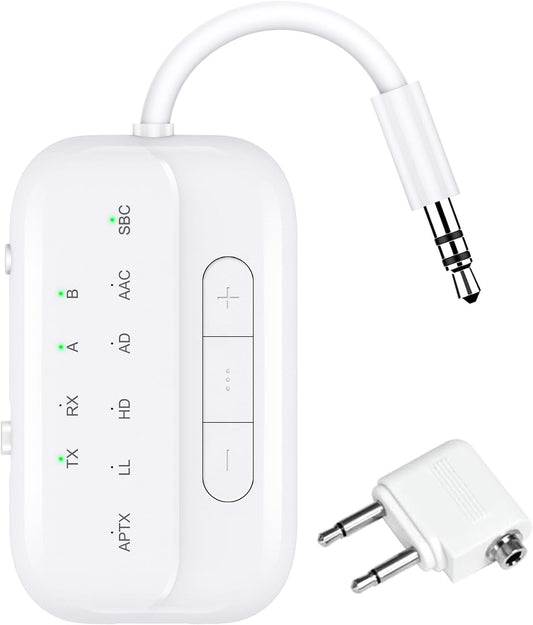 2025 Upgraded Pro Bluetooth 5.4 Transmitter Receiver,2-in-1 Airplane Wireless Adapter for Flight,TV,PC,Gym,Switch,Supports to 2 AirPods/Headphones;Audio AUX Receiver for Car/Home Stereo