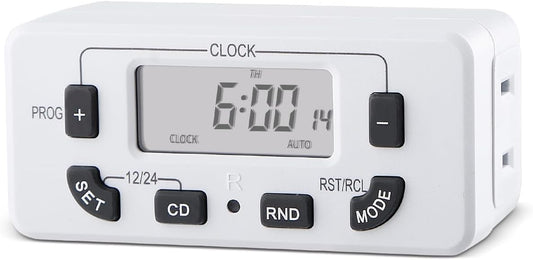 7 Day Programmable Digital Timer Outlet, Indoor Timer with Single Plug-in, Digital Light Timers for Lamp, Fan, Aquarium, 15A 1/2HP, 1 Pack