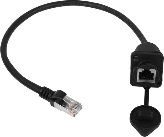 CERRXIAN 35cm RJ45 Male to Female Cat5 5e 6 Waterproof Panel Mount LAN Network Ethernet Extension Cable with Cap