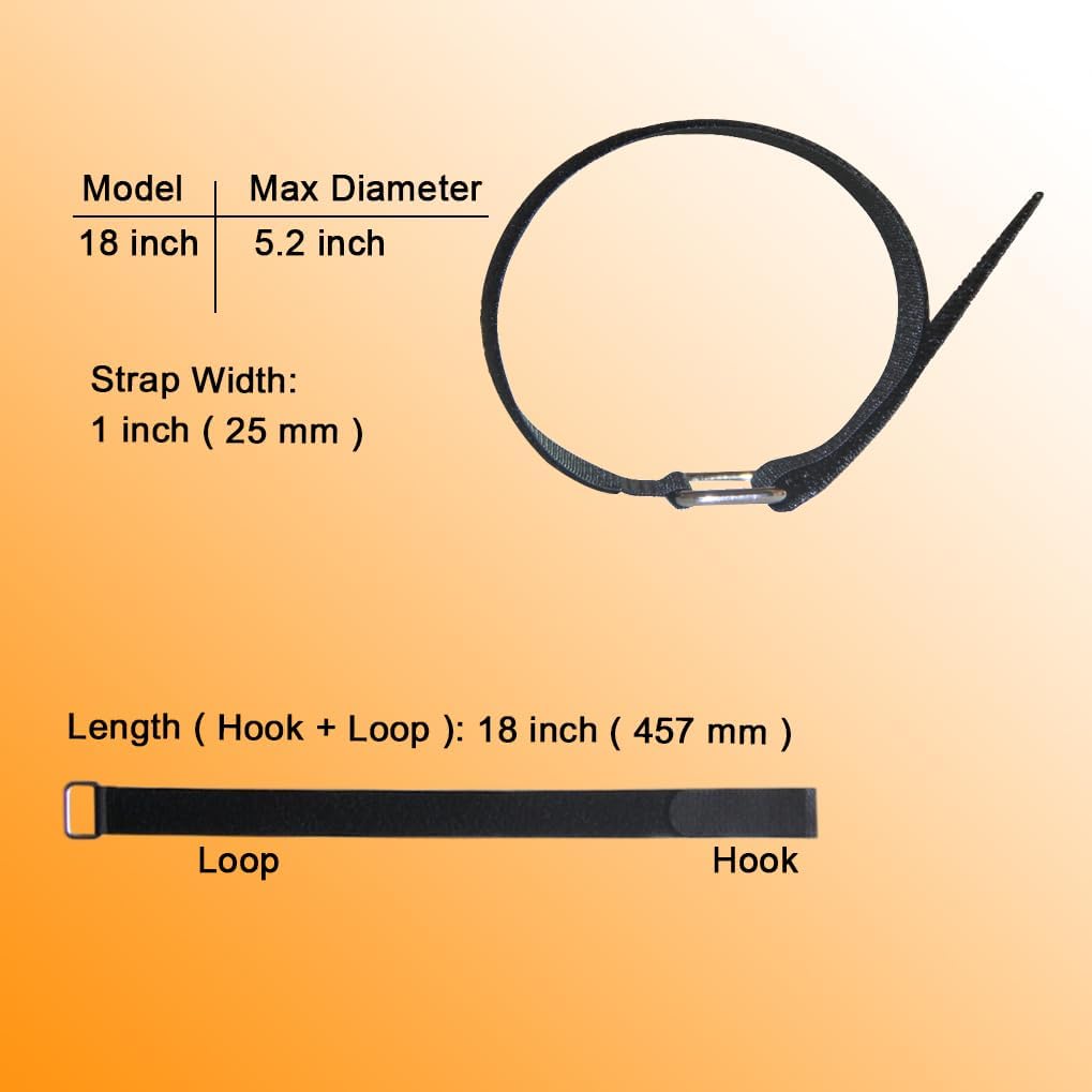 18 inch Extend Cable Strap and Adjustable Securing Strap with Buckle - 12 PCS Reusable Hook and Loop Fastening Nylon Cable Tie Wrap