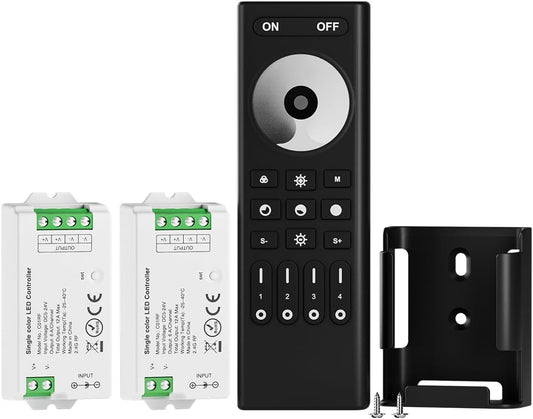 BTF-LIGHTING 5050SMD FCOB COB Dimming RF 2.4GHz Wireless Remote RC01RFB &2PCS C01RF Tuya Controller Kit 4 Zones Group Control PWM Single Color (+V -V) 2pin LED Neon Rope Light DC5V DC12V DC24V