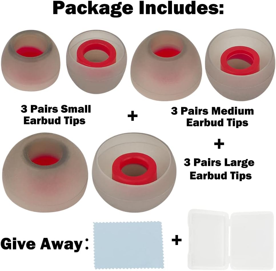 Earbud Tips Replacement Earbud Tips Earbud Replacement Tips Headphone Earbud Tips Earbuds Replacement Tips Eartips Compatible with Powerbeats 2 Powerbeats 3 Lg Samsung Earbuds Red SML 9 Pairs