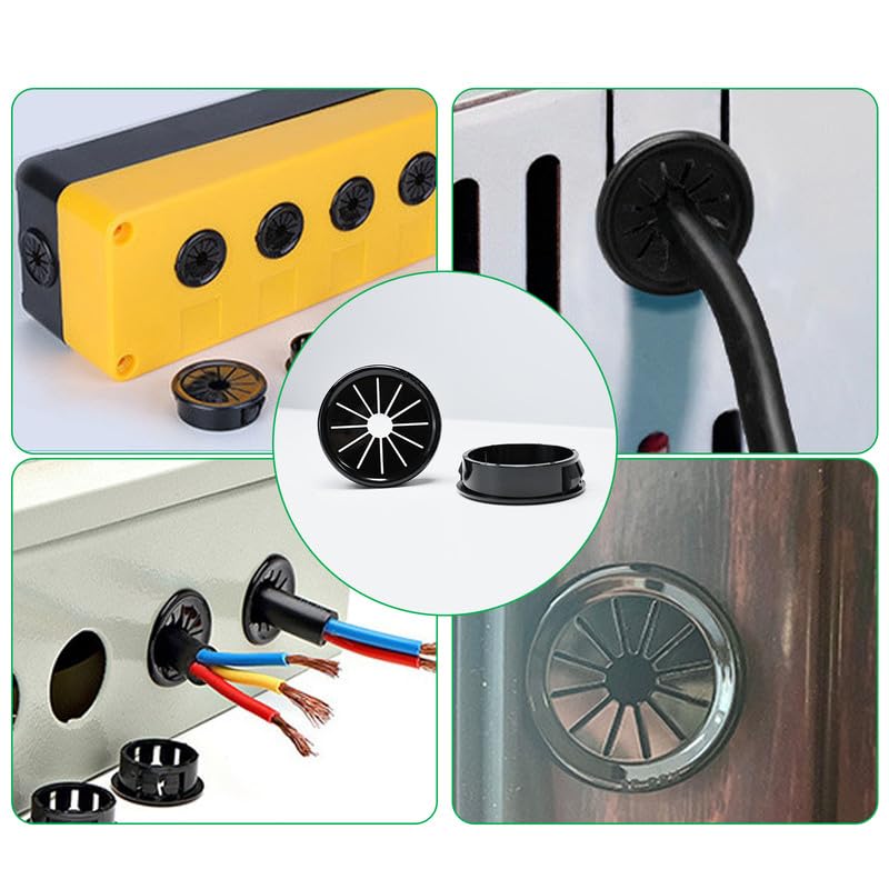 4PCS Cable Grommets, 2-5/8"(70mm) Desk Hole Cover Petal Shaped Buckle Type Nylon Snap Bushing Grommet, Wire Hole Cover Insert for Cables and Cords Management and Protection of Cabinet, Black