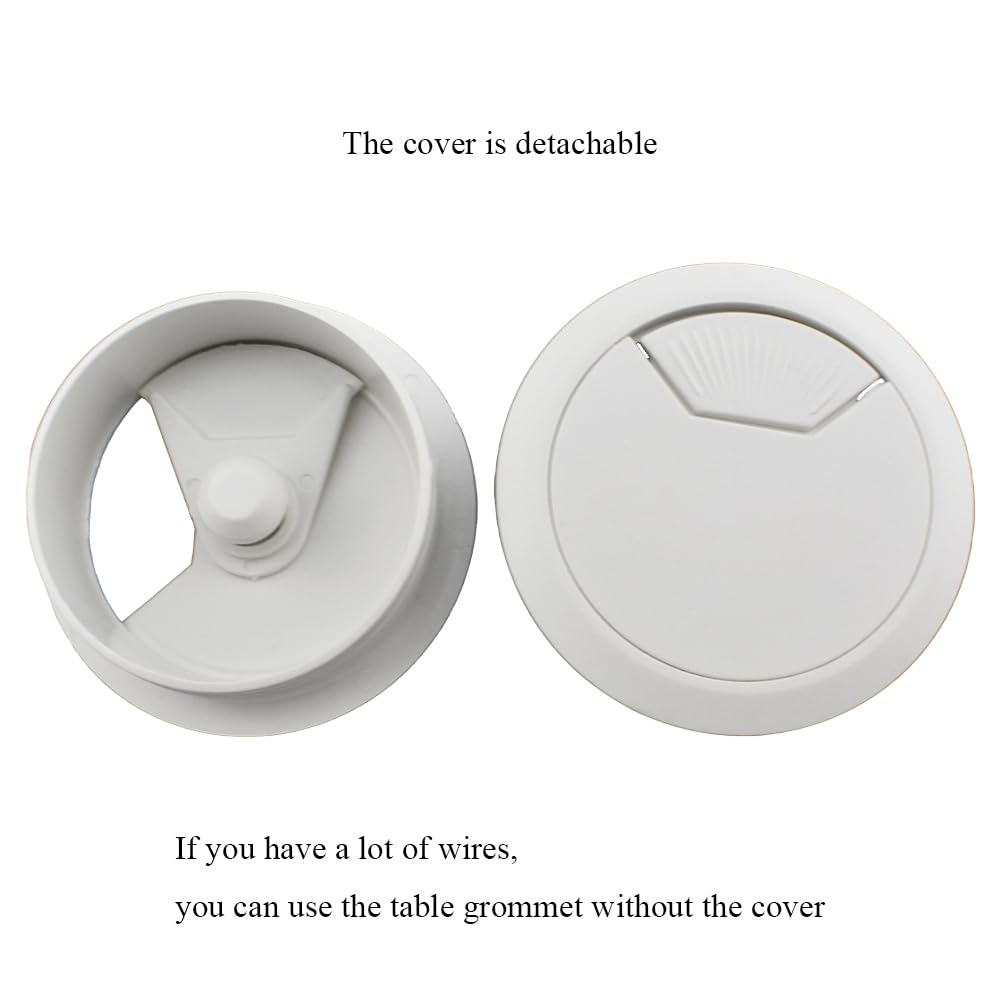 HAHIYO 2Pcs 2Inch/50mm White ABS Plastic Sector-shaped Desk Grommet Wire Grommet Cable Management Cord Hole Cover Desk Wire Hole Insert Wire Organizer for Computer Office Home School Equipment Systems
