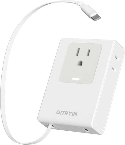 Flat USB C Wall Charger with 31.5in Retractable Type-C Cable, 5-in-1 Slim Wall Charger, 40W Fast Charging Power Plug with 3 Outlets 1 USB C Port, Type A Power Adapter for US to Japan Travel