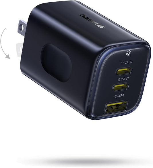 Baseus PICOGO 67W USB C Charger, 3 Port Fast Charging Block with Foldable Plug, PD/PPS for MacBook Air/Pro, iPhone 16/15 Series, Galaxy S25/24, Airpods 4 & More