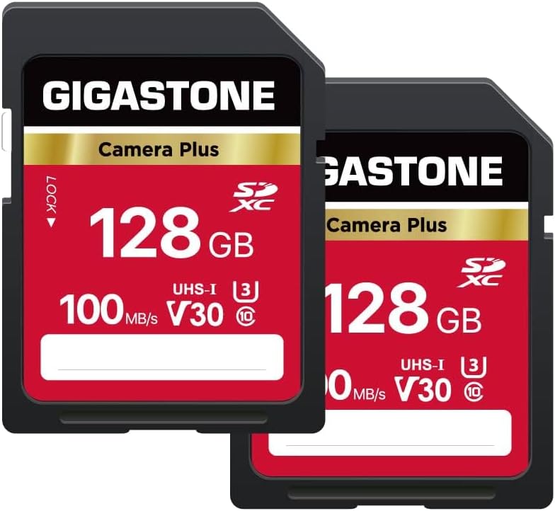 GIGASTONE 128GB SD Card 2-Pack, Camera Plus, UHS-I U3 Class 10 SDXC Memory Card Full HD Video for Canon Digital Camera, Full-Sized SD Card, with 2 mini case