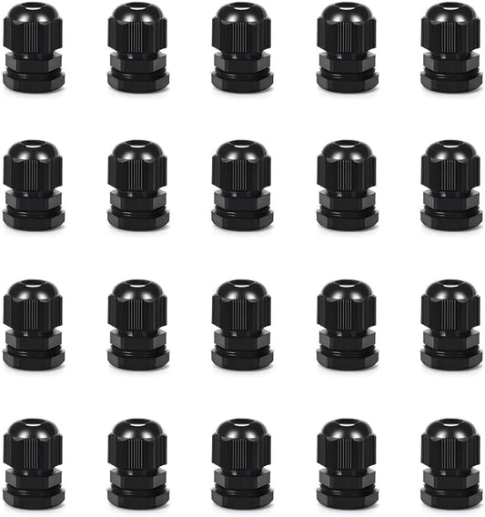 Cable Gland 20 Pack Plastic Waterproof Adjustable Connector 5-10mm PG11 Strain Relief Cord Connectors Joints Nylon with Gaskets