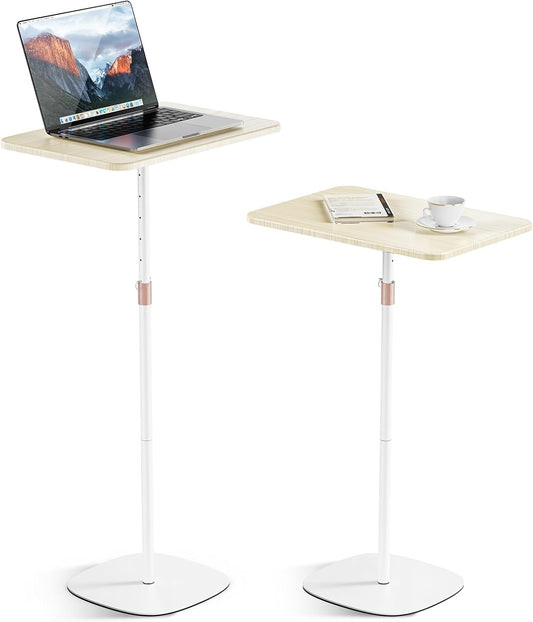 Portable Laptop Floor Stand, Bedside/Sofa Table with Height Adjustable 18''~48'', Sleek Wooden Lectern Standing Desk Mobile Podium for Home, Office, School, White