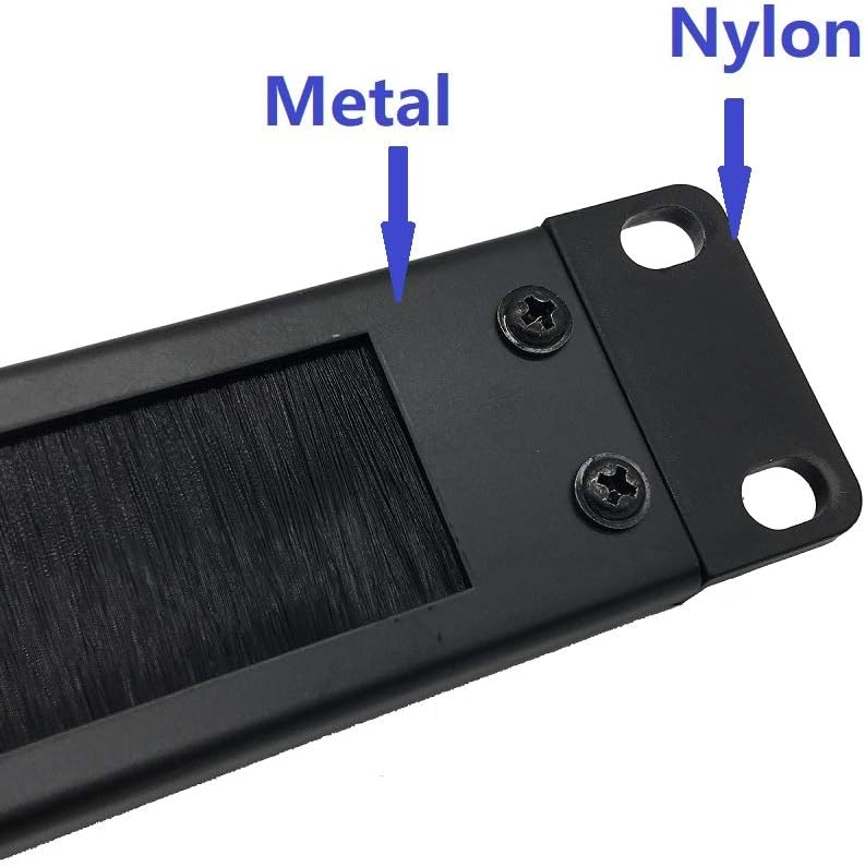Jingchengmei 1U Disassembled Rack Mount Cable Management Panel with Brush for Cable Entry for 19-Inch Rack or Cabinet Black (BF01UAB2) (Pack of 2)