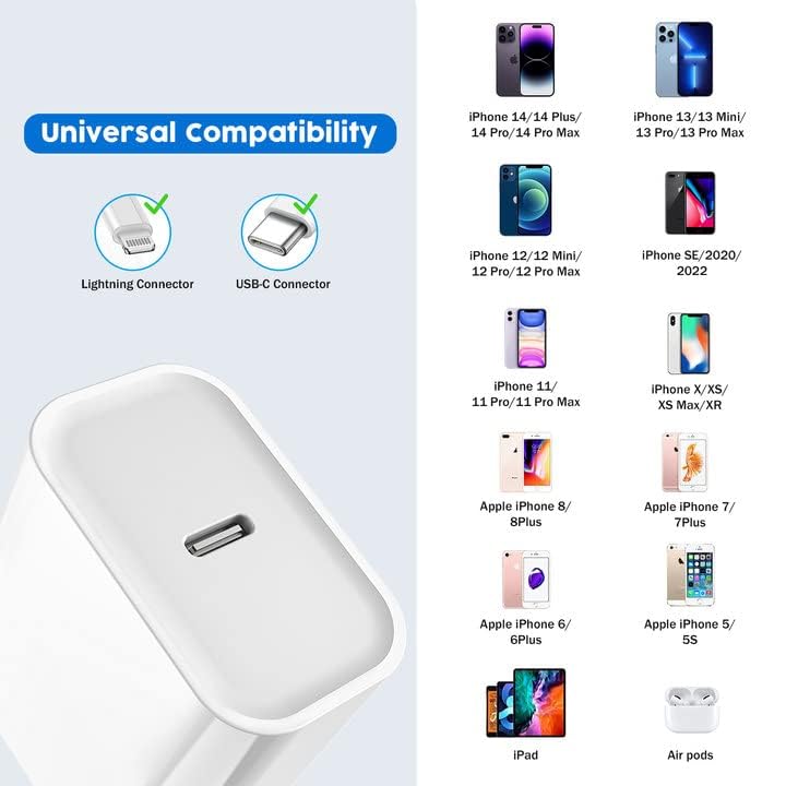 10FT iPhone Charger, iPhone 14 Fast Charging Block, Long 10Feet Fast Apple Charger USB C to Lightning Cable & 3Pack Type C Wall Charger Block for iPhone 14/14 Pro Max/14 Plus/13/13 Mini/12/11/X/XR/SE