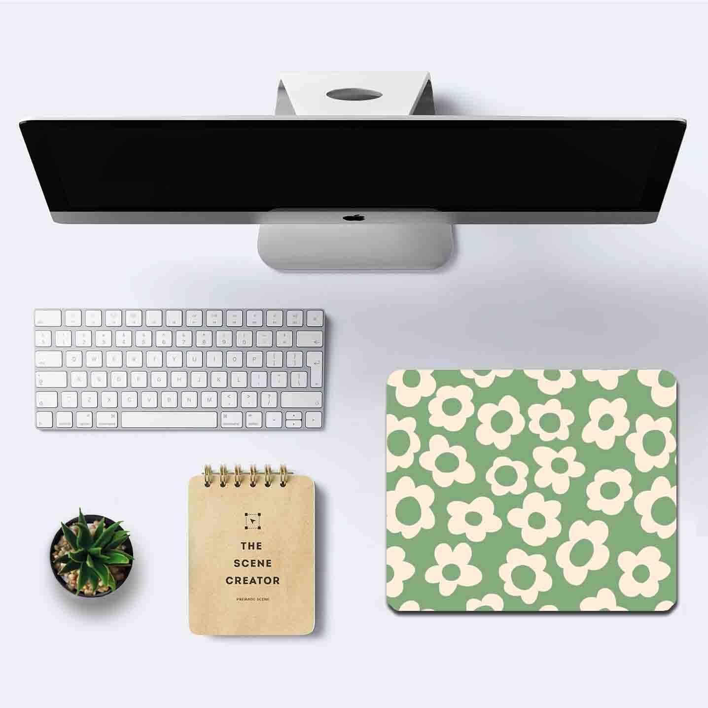IMAYONDIA Square Mouse Pad Cute, Vintage Green Flowers Mouse Pad, Non-Slip Rubber Base MousePad Small, Modern Art Design Mouse Pad, Decor Design Computer Mice Pad for Women Home Office, 9.5 x 7.9 Inch