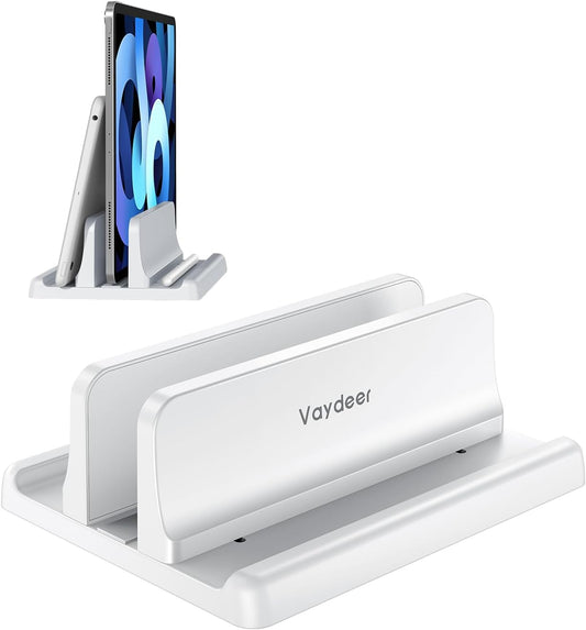 Vaydeer Vertical Laptop Stand Holder Plastic Adjustable Desktop Notebook Dock Space-Saving 3 in 1 for All MacBook Pro Air, Mac, HP, Dell, Microsoft Surface, Lenovo, up to 17.3 inches (White)