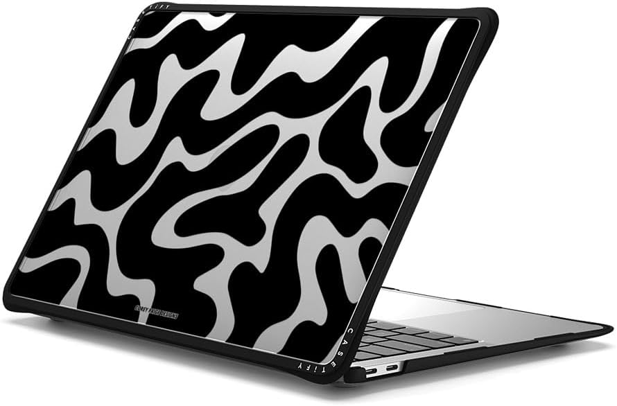 CASETiFY Impact MacBook Air 13" (M1/Intel) Case [Cushioned Impact Corners/Scratch-Resistant/Anti-Slip Grip] - Black Abstract Shapes - Clear Black
